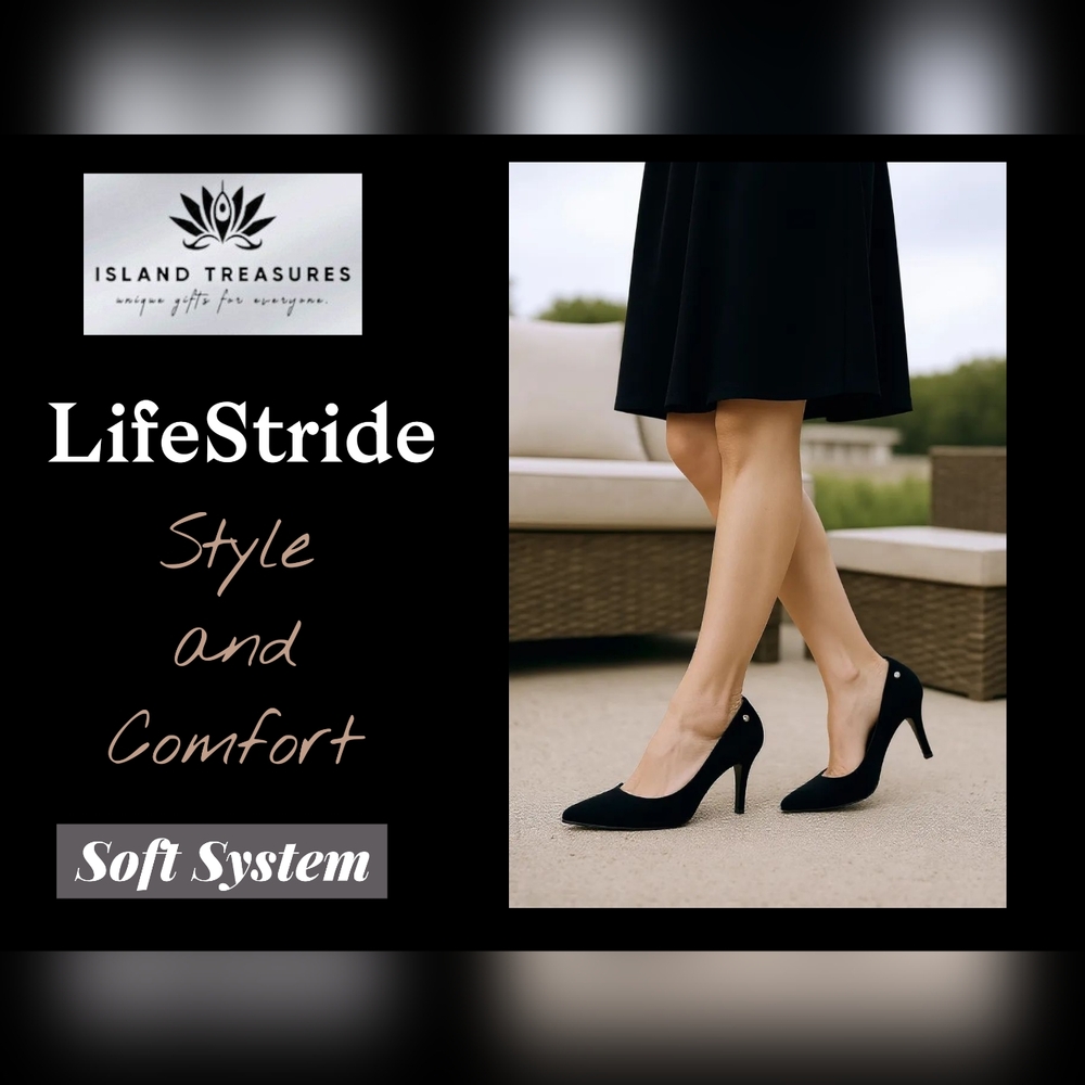 New LifeStride Women Parigi Pump Size 9.5M Soft System Black Upper Silver Detail